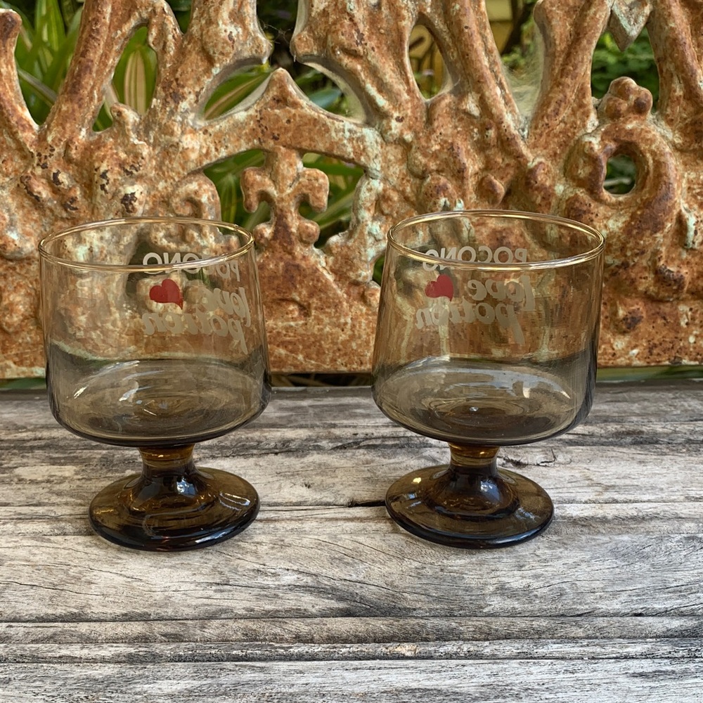Vintage 70’s Smoky Glass Pocono Love Potion Glasses - Picture 4 of 8